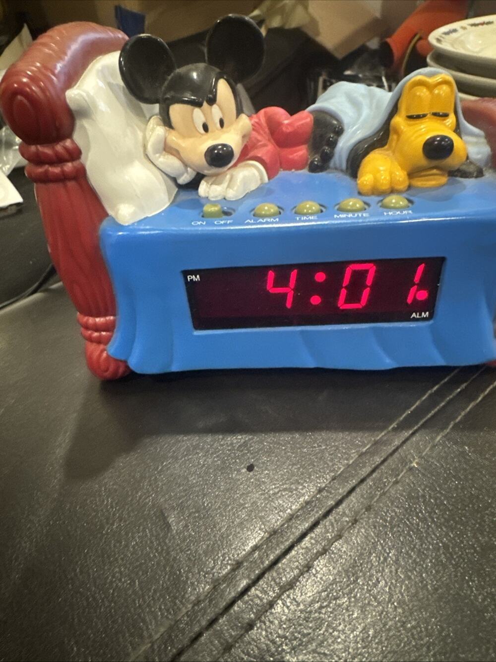 Vintage Disney Digital Alarm Clock Mickey Mouse Pluto Bed Westclox Model 36400
